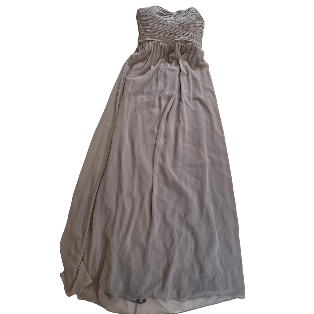 Donna Morgan Grey Chiffon Strapless Maxi Full Length Dress Flowy Gown Size‎ 10